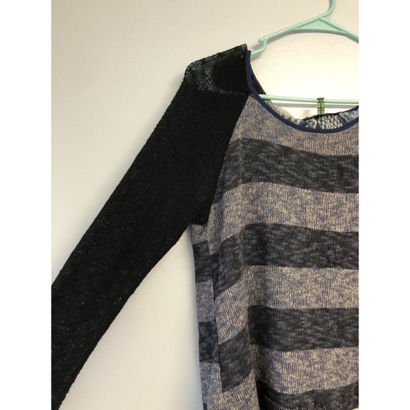 Poeme Citron Layered Top Size M Gray Striped Knit Sleeve Semi Sheer Hem - Picture 3 of 5